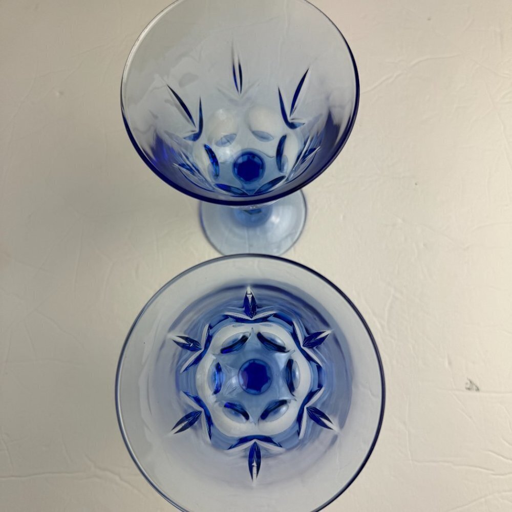 Vintage Blue Wine Glasses Goblets Set of 2 7.5" Tall - Picture 5 of 8